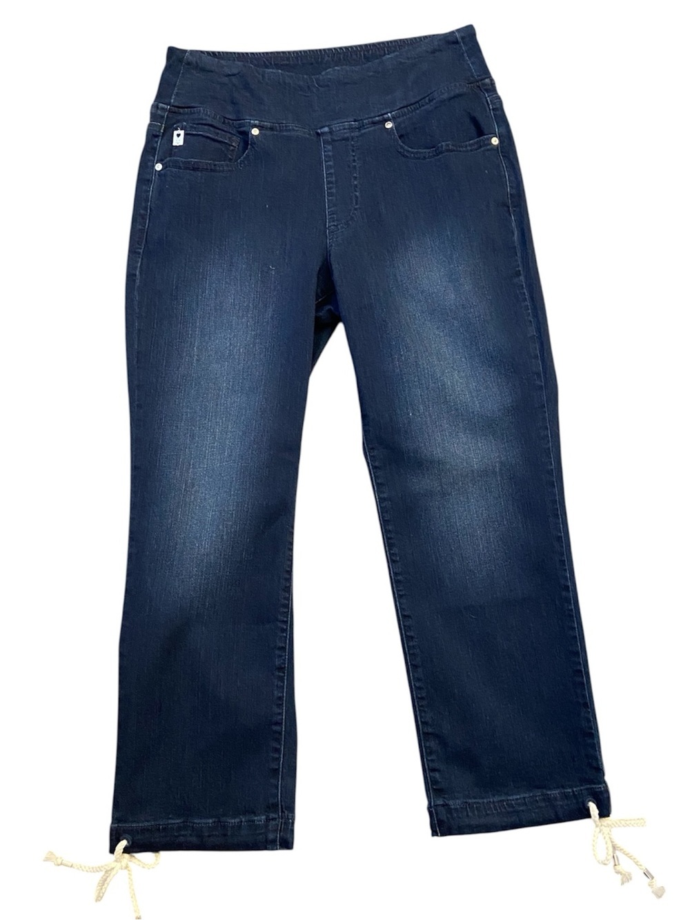 Belle by Kim Gravel Triple Luxe Denim Pull On Capri Crop Jeans Dark Indigo 6 New